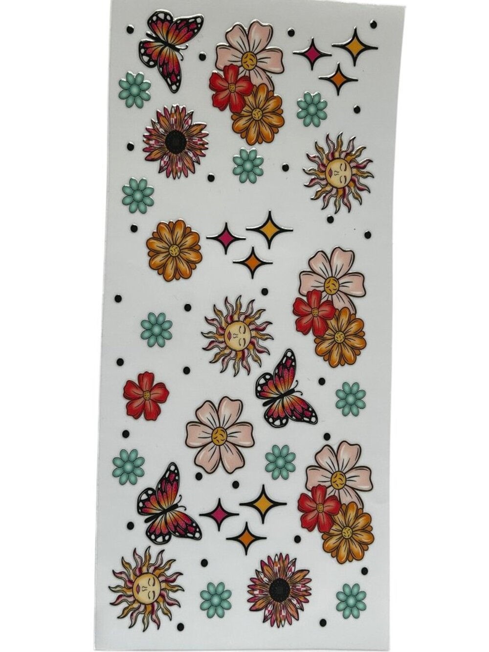 Boho Sun & Butterfly Cup Wrap | Retro Floral Tumbler Wrap | Custom Cup Add On